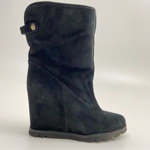 UGG Australia Kyra Genuine Shearling Wedge Heel Ankle Boots Black Suede Size 8.5